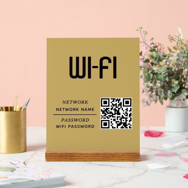 Gold QR Code Wifi-Netzwerkname & Passwort  Acrylschild (Hochzeit)