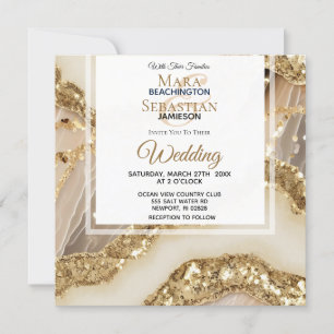 *~*GOLD QR IVORY GOLD Agate UAWG AR66 Wedding Einladung