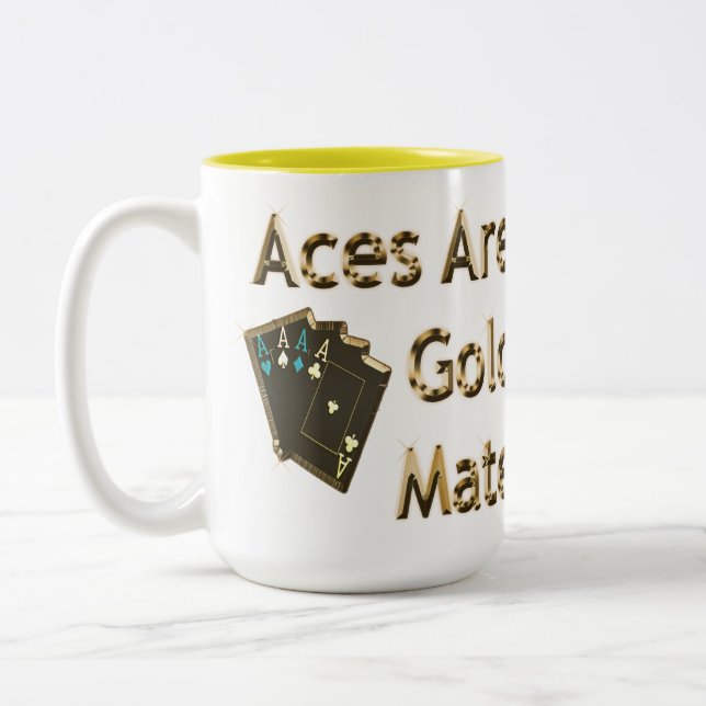 Gold Quad Aces Poker Cards, Zweifarbige Tasse (Links)