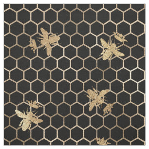 Gold Queen Bee and Honeycomb auf Black Stoff