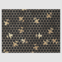 Gold Queen Bees and Honeycomb on Black Decoupage