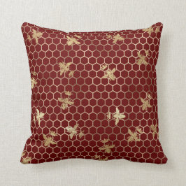 Gold Queen Bees and Honeycomb on Red Kissen