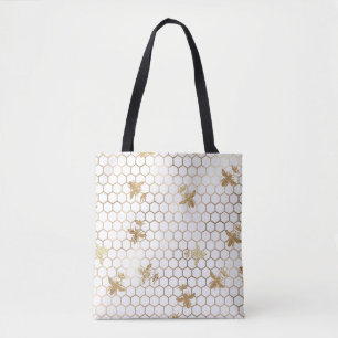 Gold Queen Bees and Honeycomb on White