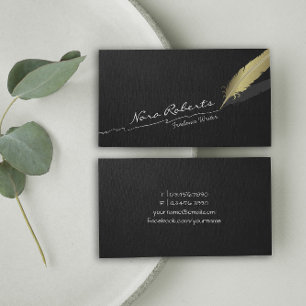 Gold Quill Feather Pen Handgezeichnete Linie Schwa Visitenkarte