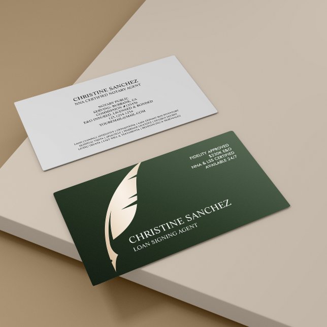 Gold Quill Pen GREEN ÖFFENTLICHES NOTARY SINGNING  Visitenkarte (Von Creator hochgeladen)