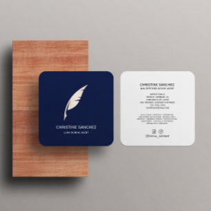 Gold Quill Pen MOBILE NOTARY SINGNING AGENT Blue Quadratische Visitenkarte