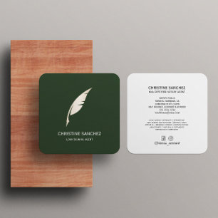 Gold Quill Pen MOBILE NOTARY SINGNING AGENT Green Quadratische Visitenkarte