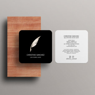 Gold Quill Pen MOBILE NOTARY SINGNING AGENT SCHWAR Quadratische Visitenkarte