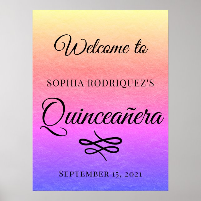 Gold Quinceañera 15. Geburtstag Begrüßungspaket Poster (Vorne)