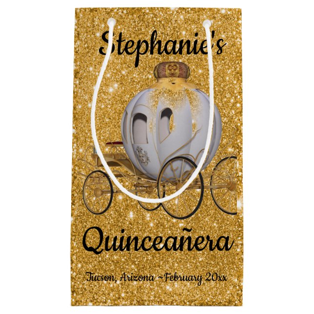 Gold Quinceanera Geschenktasche Kleine Geschenktüte (Vorderseite)