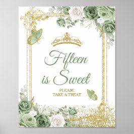 Gold Quinceañera Sage Green Crown 15. ist süß Poster