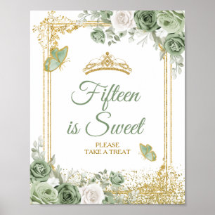 Gold Quinceañera Sage Green Crown 15. ist süß Poster