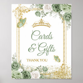 Gold Quinceañera Sage Green Crown Cards & Geschenk Poster