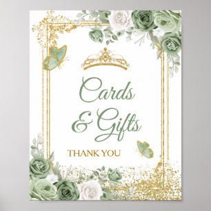 Gold Quinceañera Sage Green Crown Cards & Geschenk Poster