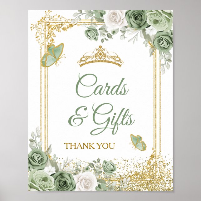Gold Quinceañera Sage Green Crown Cards & Geschenk Poster (Vorne)
