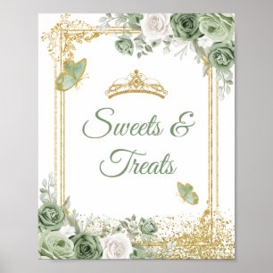 Gold Quinceañera Sage Green Crown Sweet Leckereien Poster