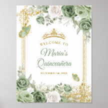 Gold Quinceañera Sage Green Crown Willkommen