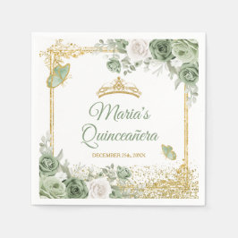 Gold Quinceañera Sage Grüne Kronenschmetterlingspa Serviette