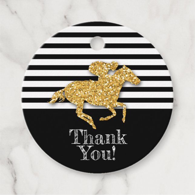 Gold Race Pferd auf schwarzen Streifen Geschenkanhänger (Vorderseite)