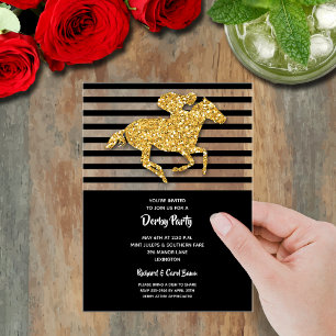 Gold Racehorse Black Stripes Derby Party Acryleinladungen