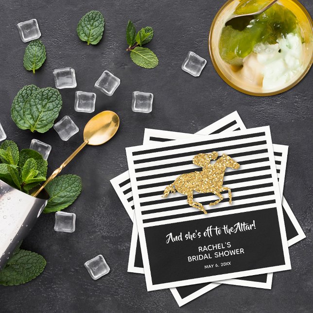 Gold Racehorse Derby Brautparty Serviette (Off to the Altar! Gold racehorse Derby-theme bridal shower cocktail napkins)