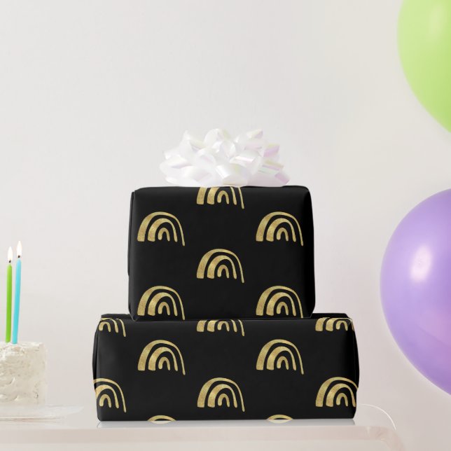 Gold Rainbow and black  Geschenkpapier (Partygeschenke)
