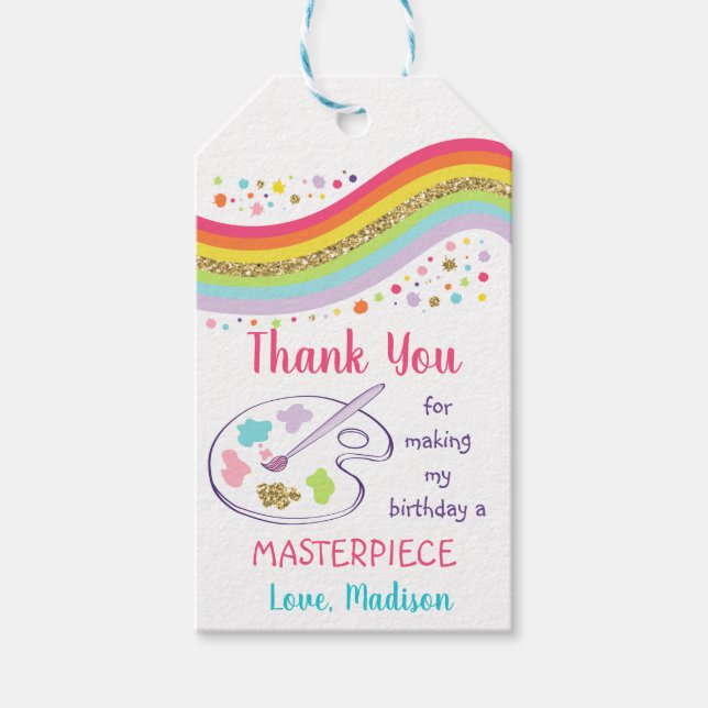 Gold Rainbow Art Party Geburtstag Vielen Dank Geschenkanhänger (Vorderseite)
