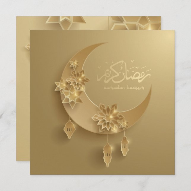 Gold Ramadan Crescent Moon and Lanterns Einladung (Vorne/Hinten)