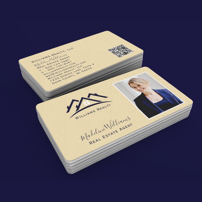 Gold Real Anwesen Agent Foto QR Code Visitenkarte (Von Creator hochgeladen)