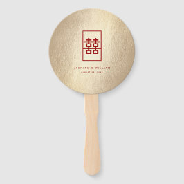 Gold Rectangle Double Happiness Chinese Wedding Fächer