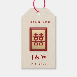 Gold Rectangle Double Happiness Chinese Wedding Geschenkanhänger