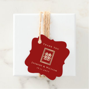 Gold Rectangle Double Happiness Chinese Wedding Geschenkanhänger