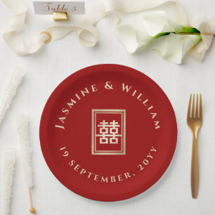 Gold Rectangle Double Happiness Chinese Wedding Pappteller