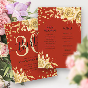 Gold Red All in One Floral Glitzer 30. Geburtstag Einladung