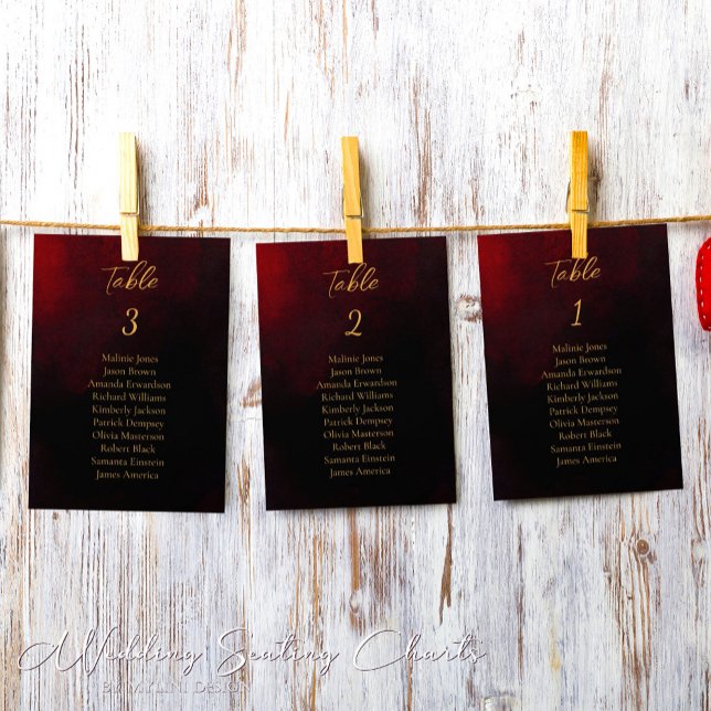 Gold Red and Black Wedding Seating Chart Card Kart Einladung (Von Creator hochgeladen)