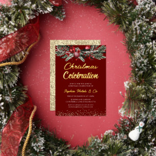 Gold & Red Annual Christmas Party Celebration Gold Folieneinladung