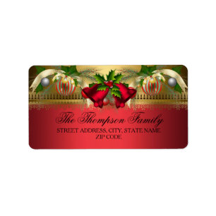 Gold Red Bells & Baubles Weihnachtsadressen Labels Adressaufkleber