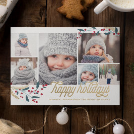 Gold Red Berries 6 FotoCollage Feiertagskarte