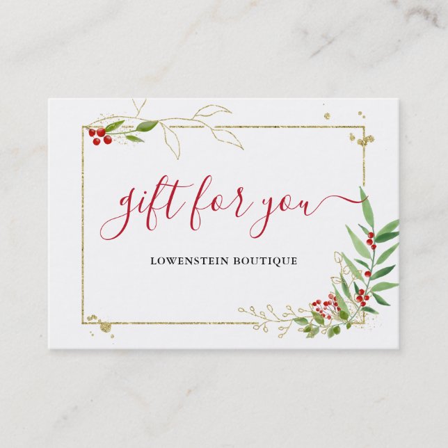 Gold Red Berry Weihnachtsgeschenk Rabattkarte (Vorderseite)