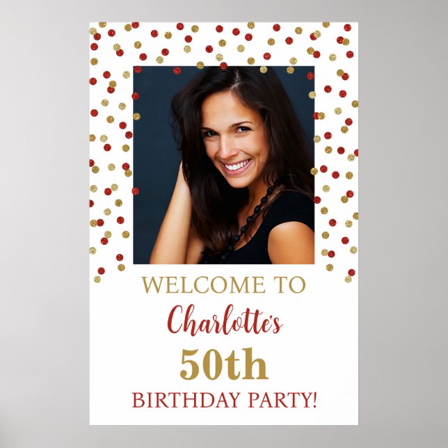 Gold Red Birthday Party Custom 20x30 Foto Poster (Vorne)