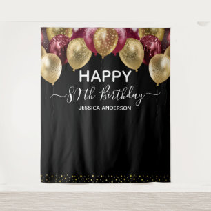 Gold Red Black Balloons Tapestry des 80. Geburtsta Wandteppich