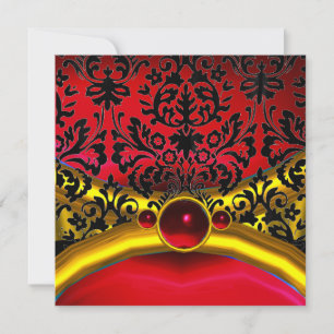 GOLD RED BLACK DAMASK RUBY GEM STONE MONOGRAMM EINLADUNG