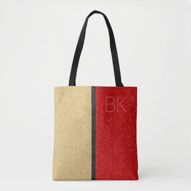 Gold Red Black Glitzer Chic Monogram Personalisier (Vorderseite)