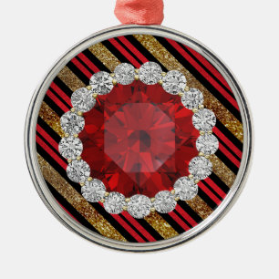 Gold Red & Black Imitats Glitzer Ruby & Diamonds Ornament Aus Metall