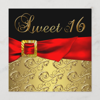 Gold Red Black Sweet 16 Geburtstagsparty Einladung
