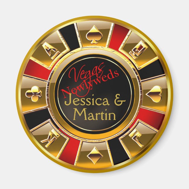 Gold, Red & Black Vegas Casino Chip Gefallen Magnet (Vorne)