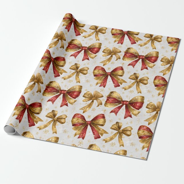 Gold Red Bows Christmas Geschenkpapier (Ungerollt)
