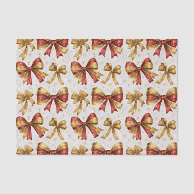Gold Red Bows Christmas Seidenpapier (Vorderseite)