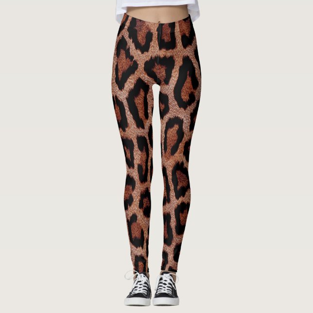 Gold Red Brown Black Leopard Animal Print Leggings (Vorderseite)