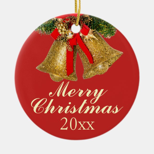 Gold Red Christmas Bells 2017 Ornament (Vorne)